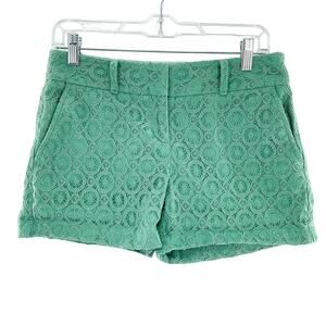 Loft Outlet Teal Lace Overlay Cotton Blend Front Pockets Classic Shorts 0